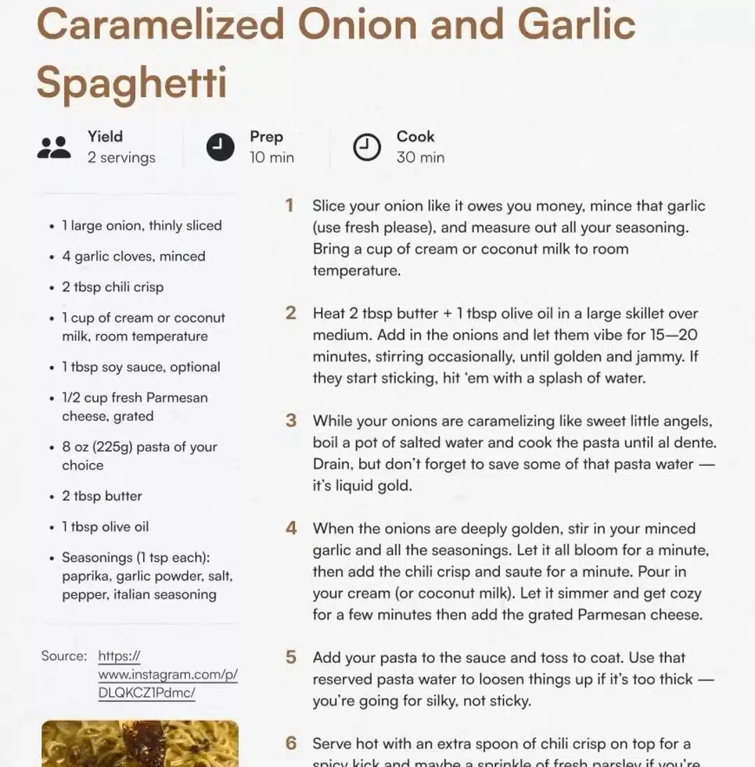 Caramelized Onion and Garlic Spaghetti