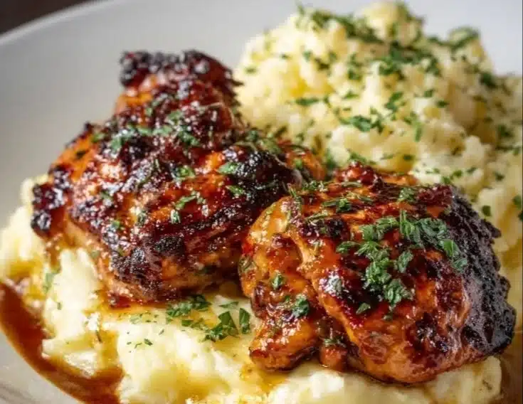 Chipotle Honey Chicken Thighs served with Smoked Gouda Mashed Potatoes