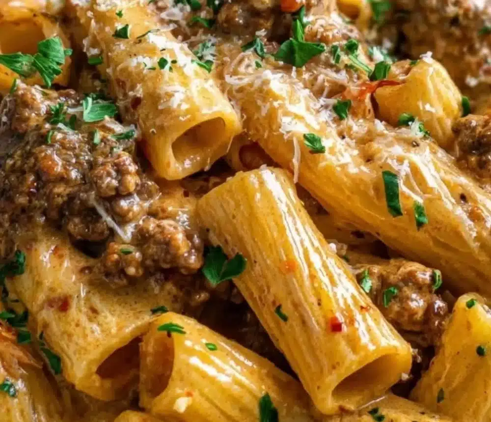 Creamy Parmesan Beef Rigatoni Dish
