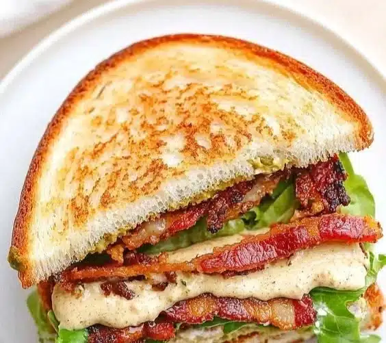 Crunchy Fried Green Tomato BLT Sandwich with crispy tomatoes and bacon