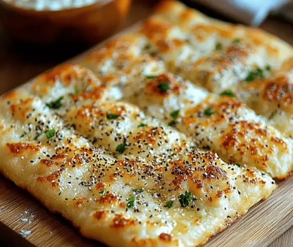 Fluffy cottage cheese flatbread served with fresh herbs and toppings