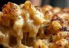 Delicious French onion soup mac and cheese served in a bowl