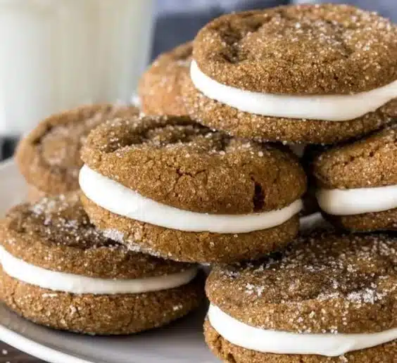Ginger Molasses Cream Pie Cookies Recipe | Cream Pie Cookie Recipes, Molasses Marshmallow Cookies, Ginger Molasses Cookies