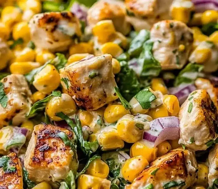 High protein chicken salad with street corn recipe for healthy meals