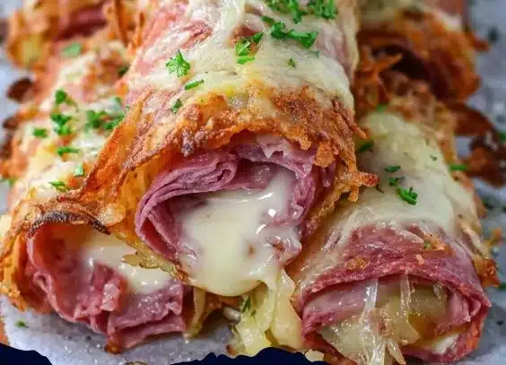 Delicious Keto Crispy Reuben Roll-Ups on a plate