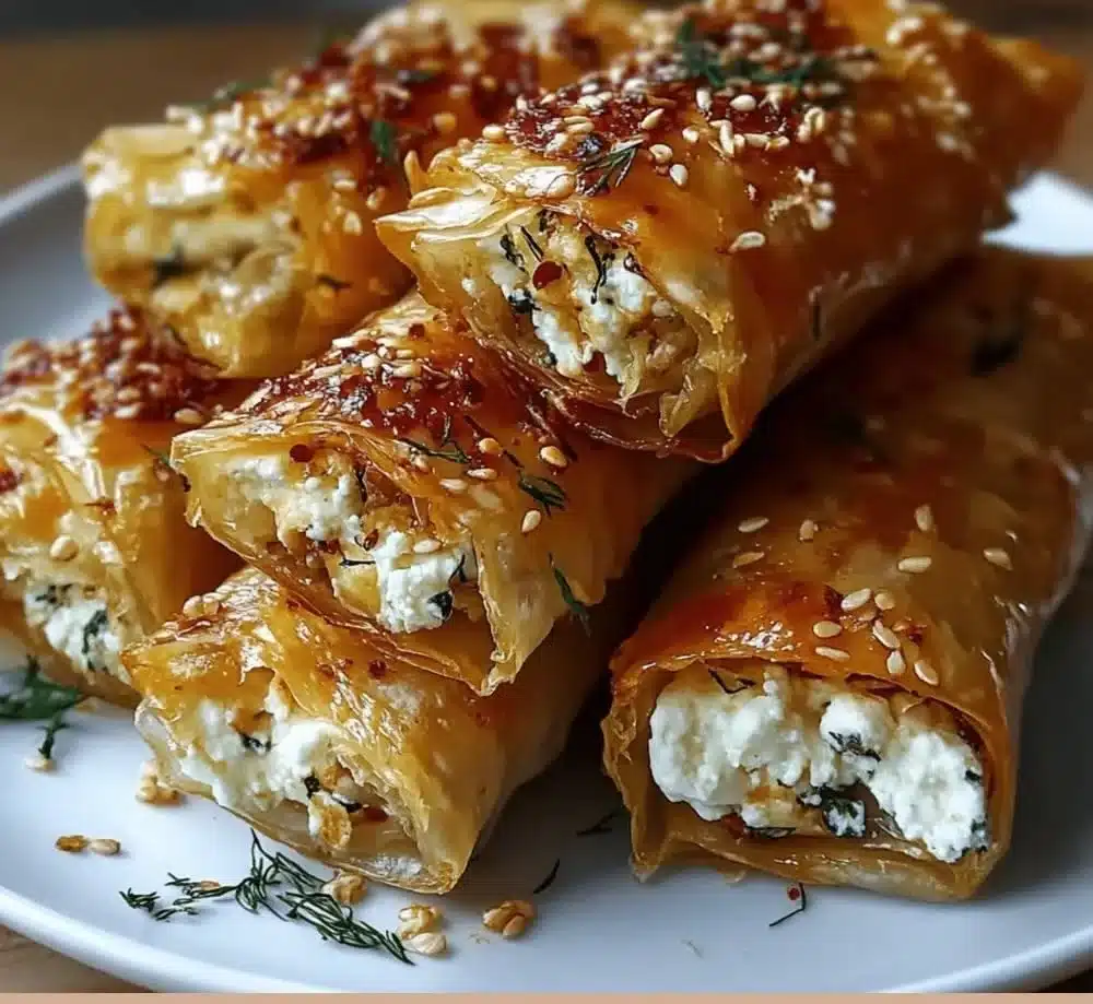 Feta rolls topped with homemade chili honey for an exquisite flavor