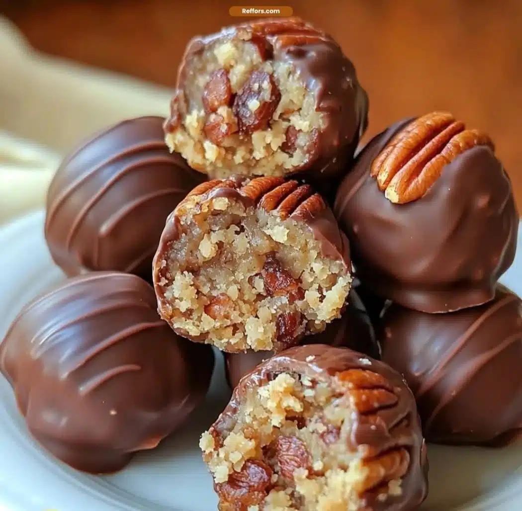 No-bake pecan pie balls ready to enjoy in a festive setting.