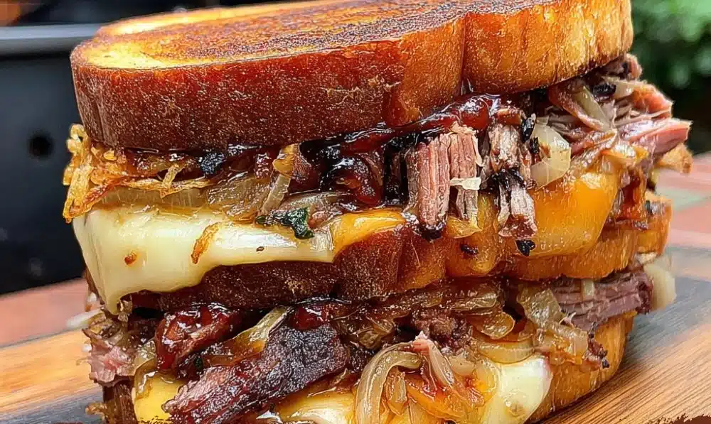 Delicious BBQ brisket melts with caramelized onions and crispy bread