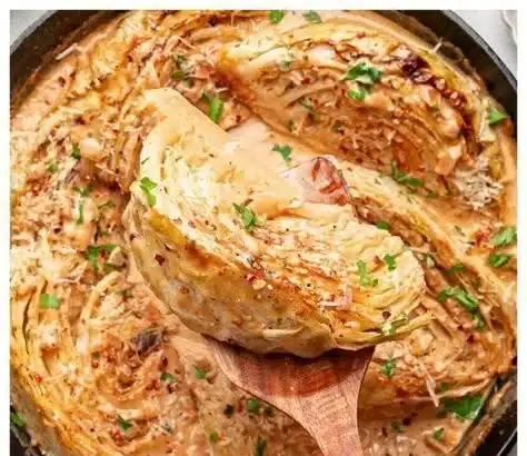 Marry Me Cabbage: creamy baked cabbage wedges with sun-dried tomatoes and Parmesan
